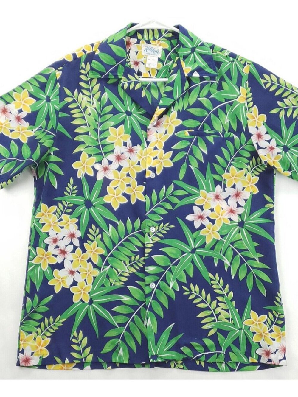 Kole Kole Shirt Mens Medium Blue Green Hawaiian USA Made Camp Button-Up